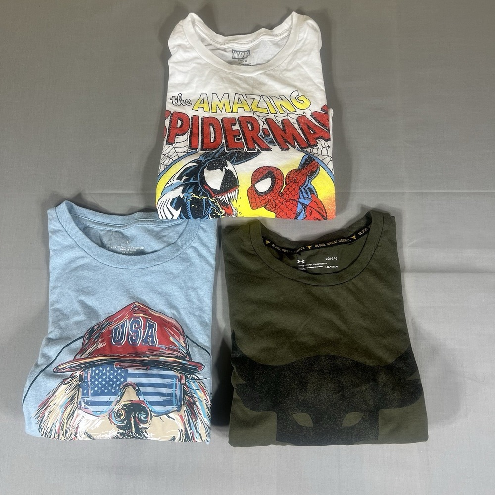 Graphic Tee Bundle Lot 3 Mens Large Spider-Man Marvel Under Armour USA Shirt